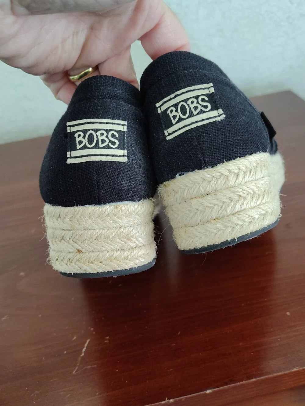 Bobs Espadrille Slip On Black Canvas Wedge 7.5
